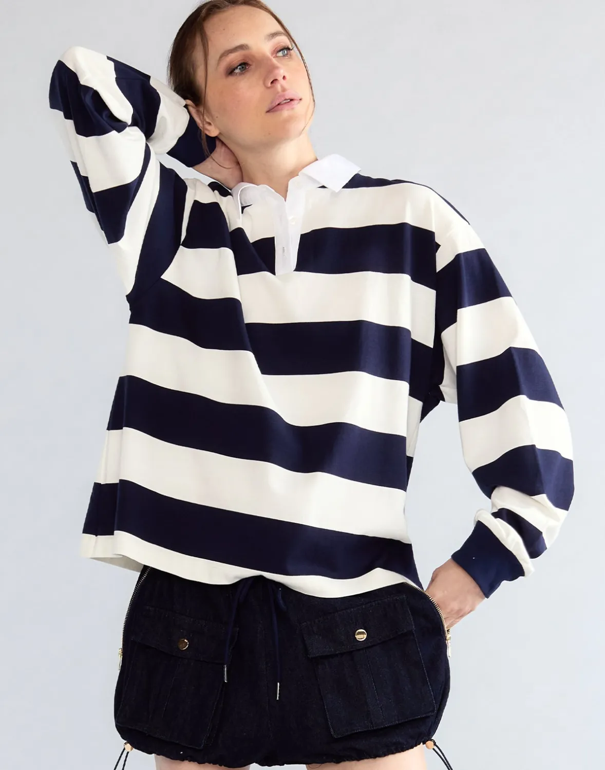 Cynthia Rowley Ardie Striped Rugby Shirt- Tops