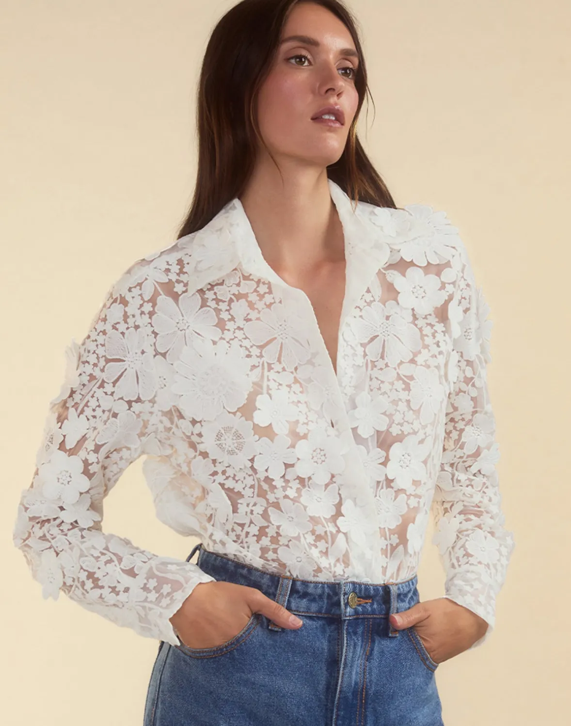 Cynthia Rowley Blooming Lace Shirt- Tops