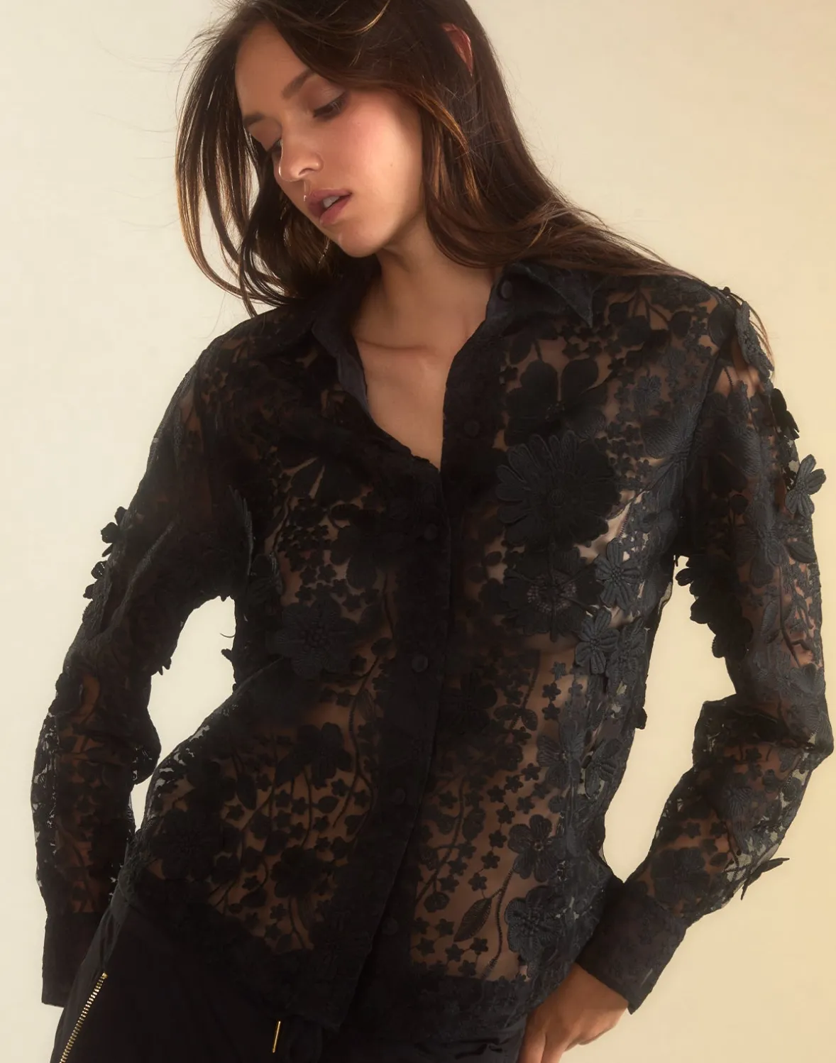 Cynthia Rowley Blooming Lace Shirt- Tops