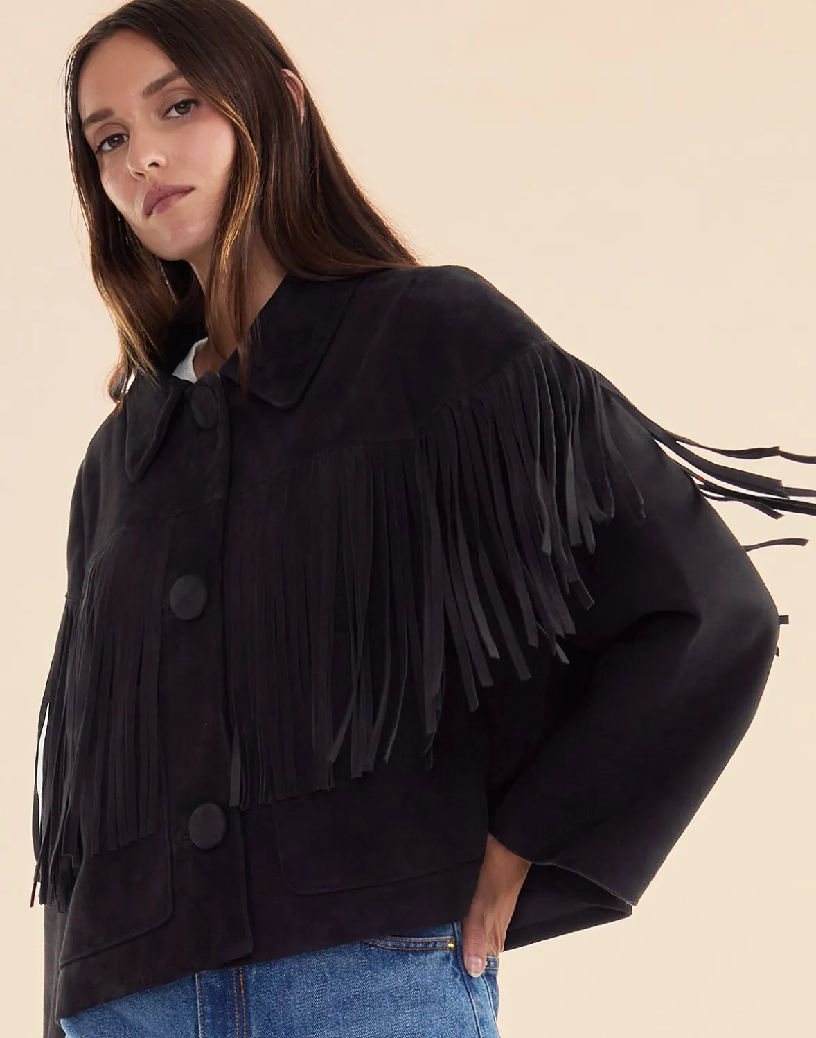 Cynthia Rowley Carrie Cropped Fringe Suede Jacket- Jackets & Coats