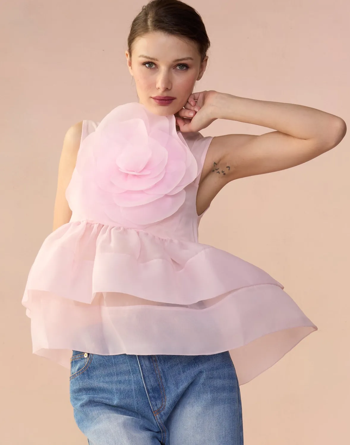 Cynthia Rowley Chloe Organza Flower Top- Tops