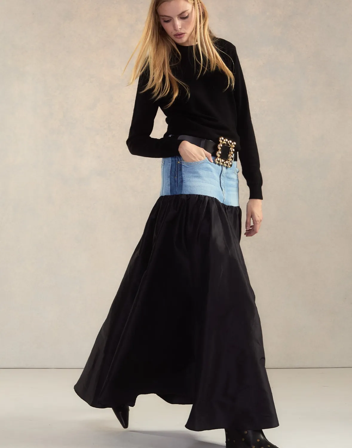 Cynthia Rowley Denim Taffeta Skirt- Bottoms