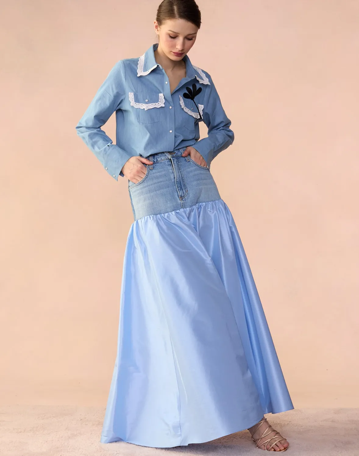 Cynthia Rowley Denim Taffeta Skirt- Bottoms