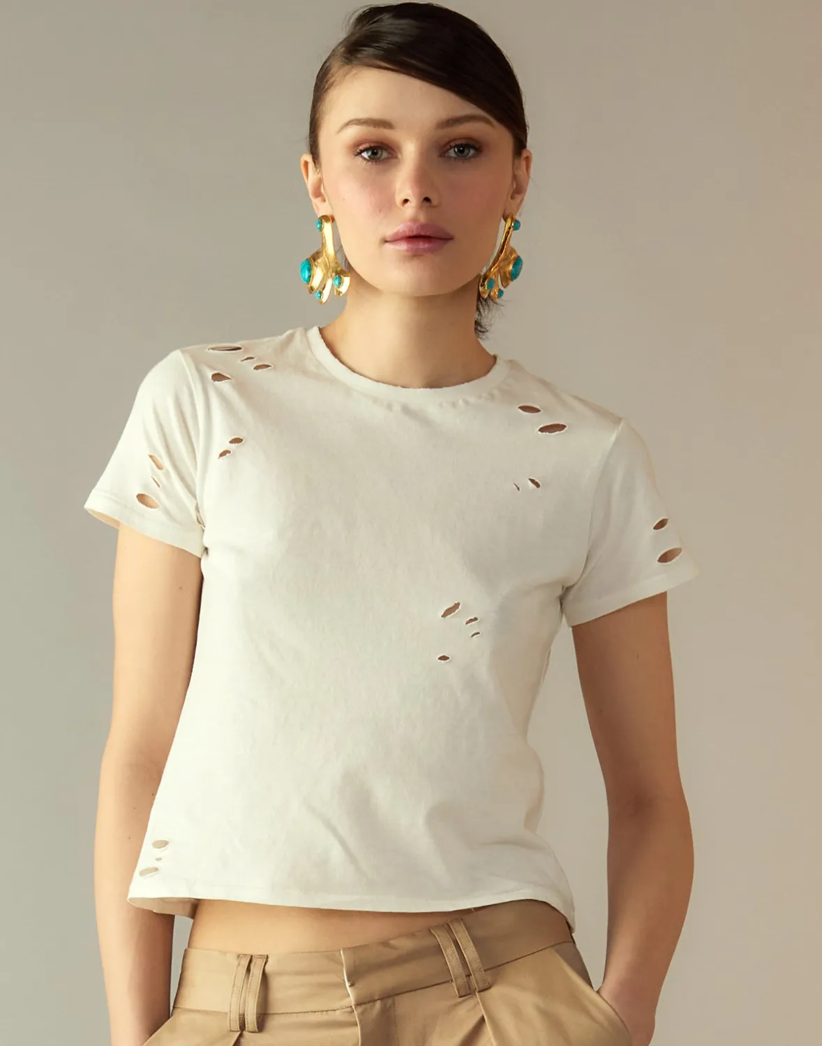 Cynthia Rowley Distressed Tee- Tops