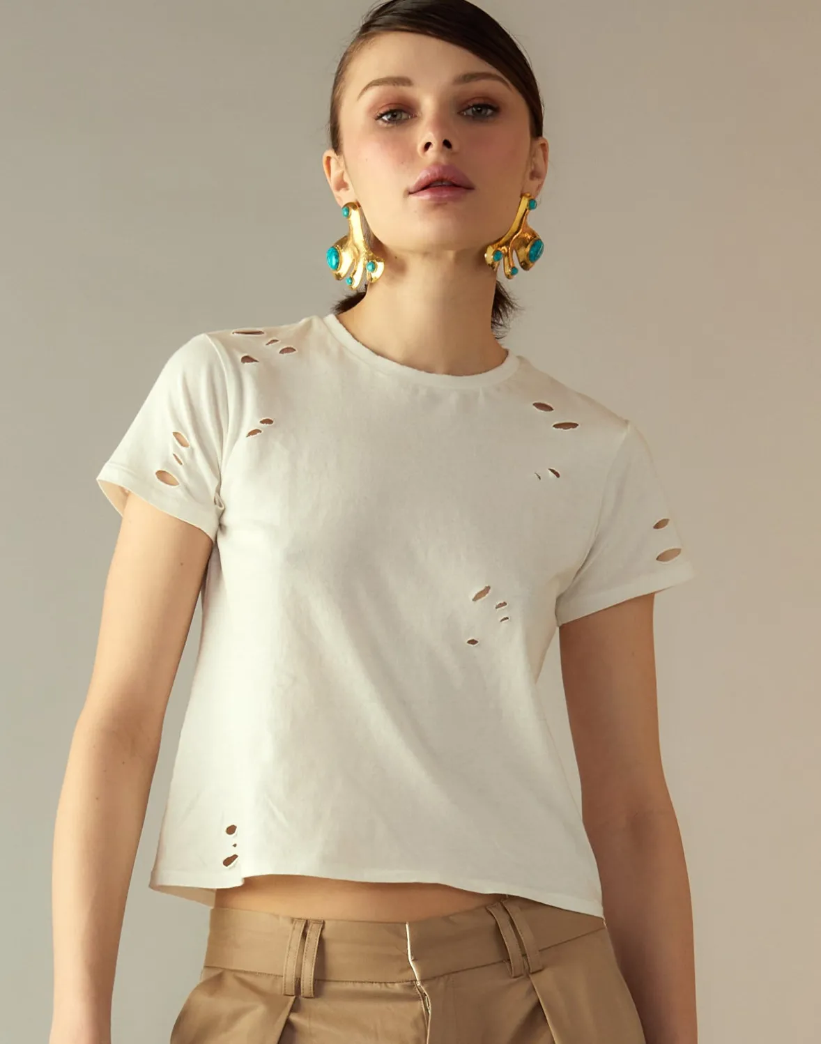 Cynthia Rowley Distressed Tee- Tops