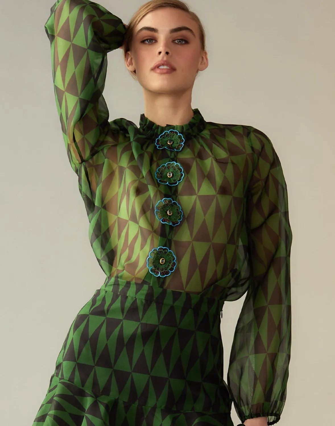 Cynthia Rowley Evergreen Silk Organza Shirt- Tops