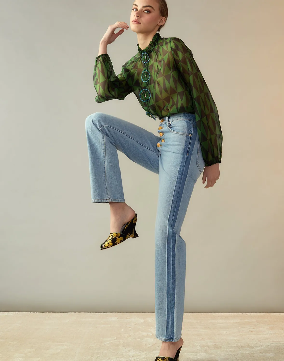 Cynthia Rowley Evergreen Silk Organza Shirt- Tops