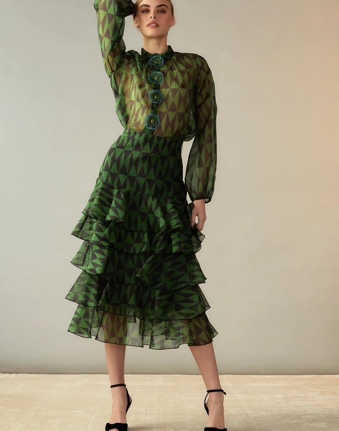 Cynthia Rowley Evergreen Silk Organza Skirt- Bottoms