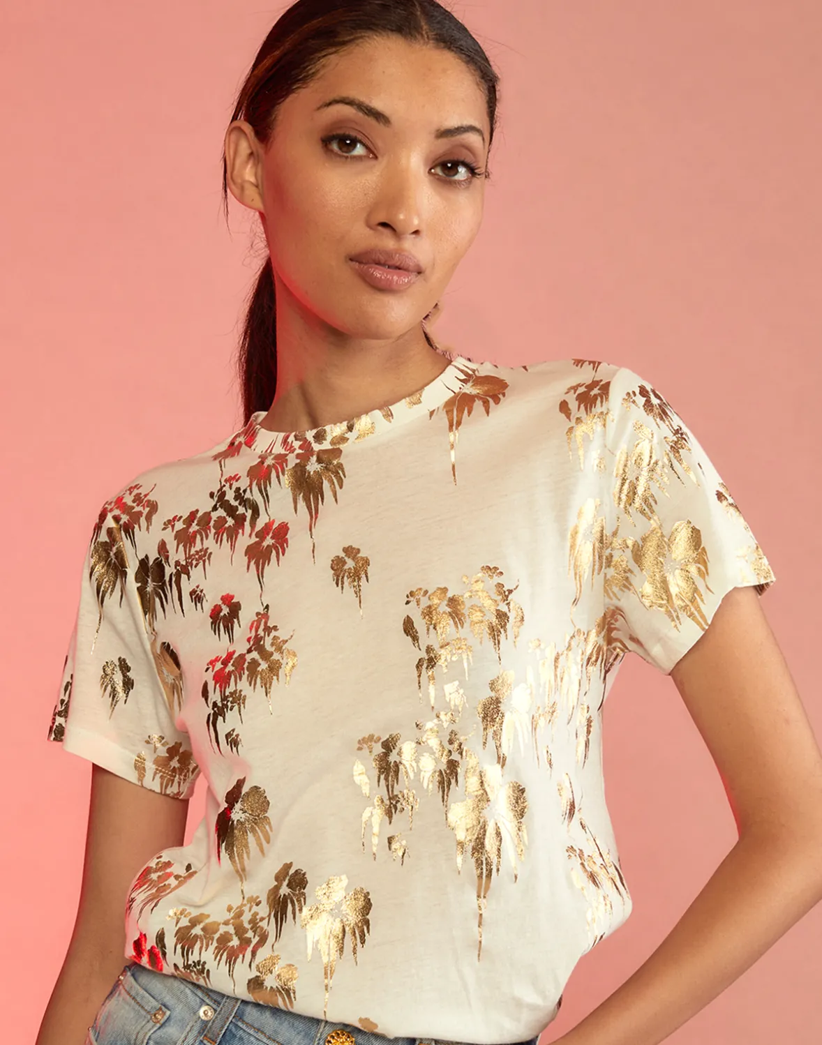 Cynthia Rowley Gold Foil T-Shirt- Tops