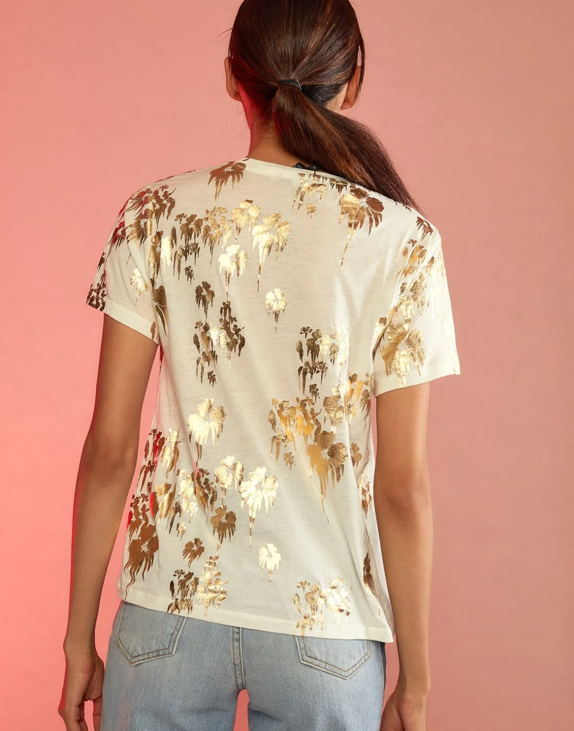 Cynthia Rowley Gold Foil T-Shirt- Tops