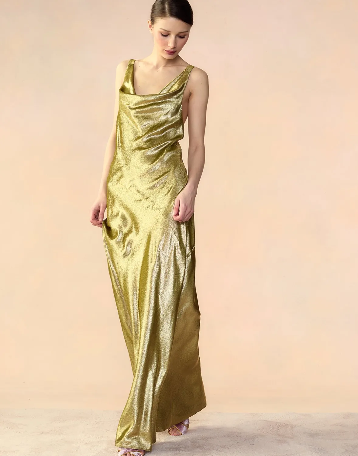 Cynthia Rowley Liquid Gold Lamé Dress- Dresses