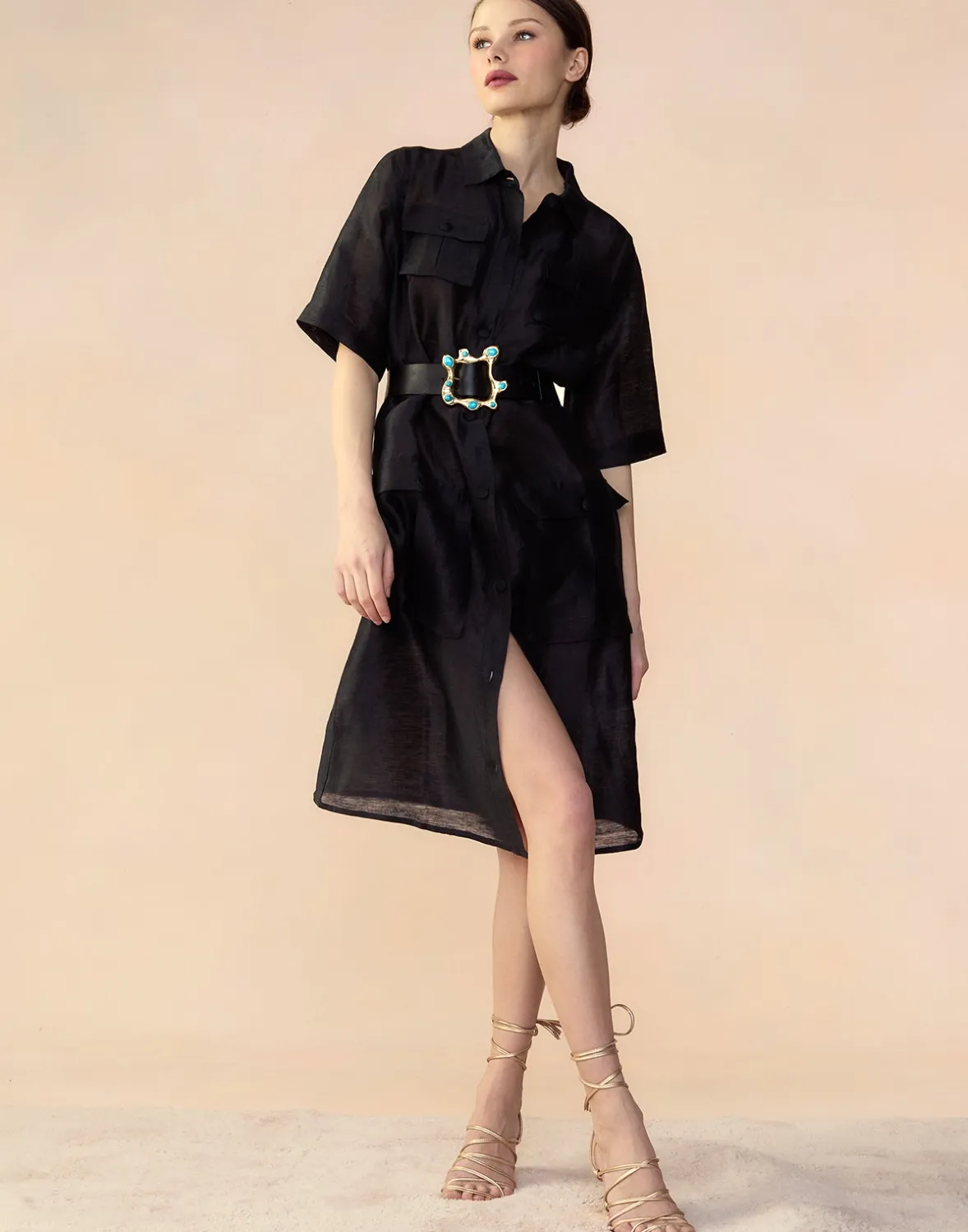 Cynthia Rowley Lisbon Silk Linen Shirt Dress- Dresses