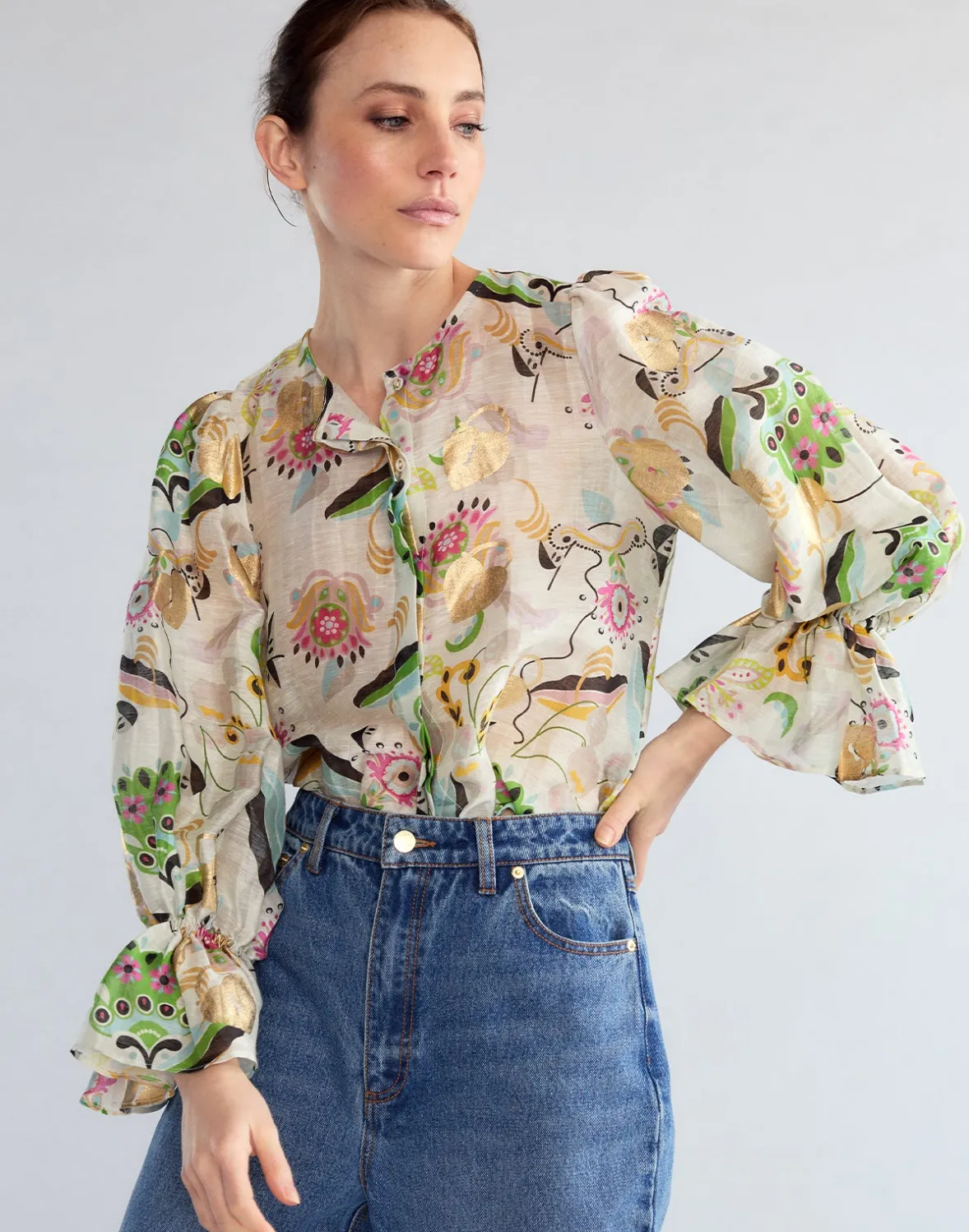 Cynthia Rowley Love Locket Silk Linen Blouse- Tops