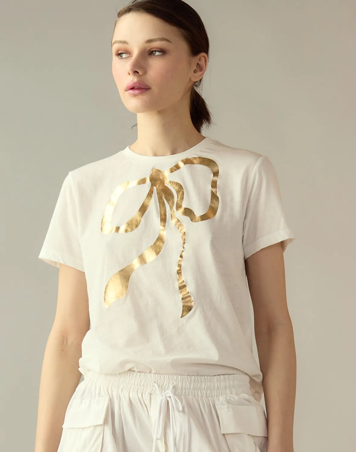 Cynthia Rowley Metallic Bow Tee- Tops