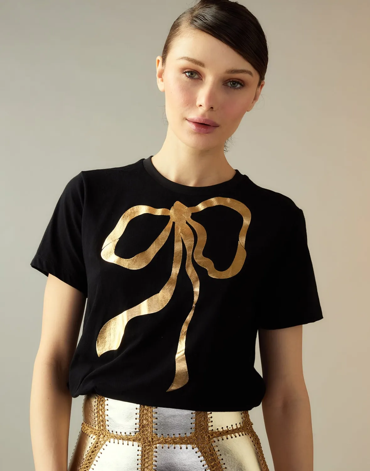 Cynthia Rowley Metallic Bow Tee- Tops