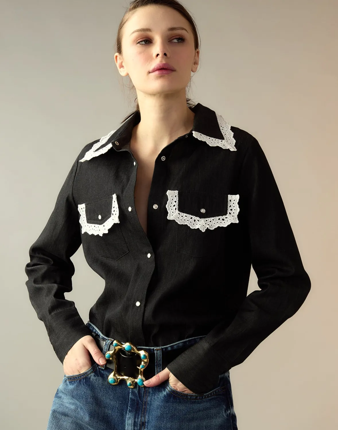 Cynthia Rowley Not My First Rodeo Denim Shirt- Tops