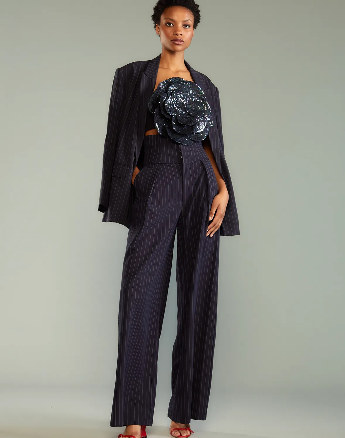 Cynthia Rowley Pinstripe Corset Waist Pants- Bottoms