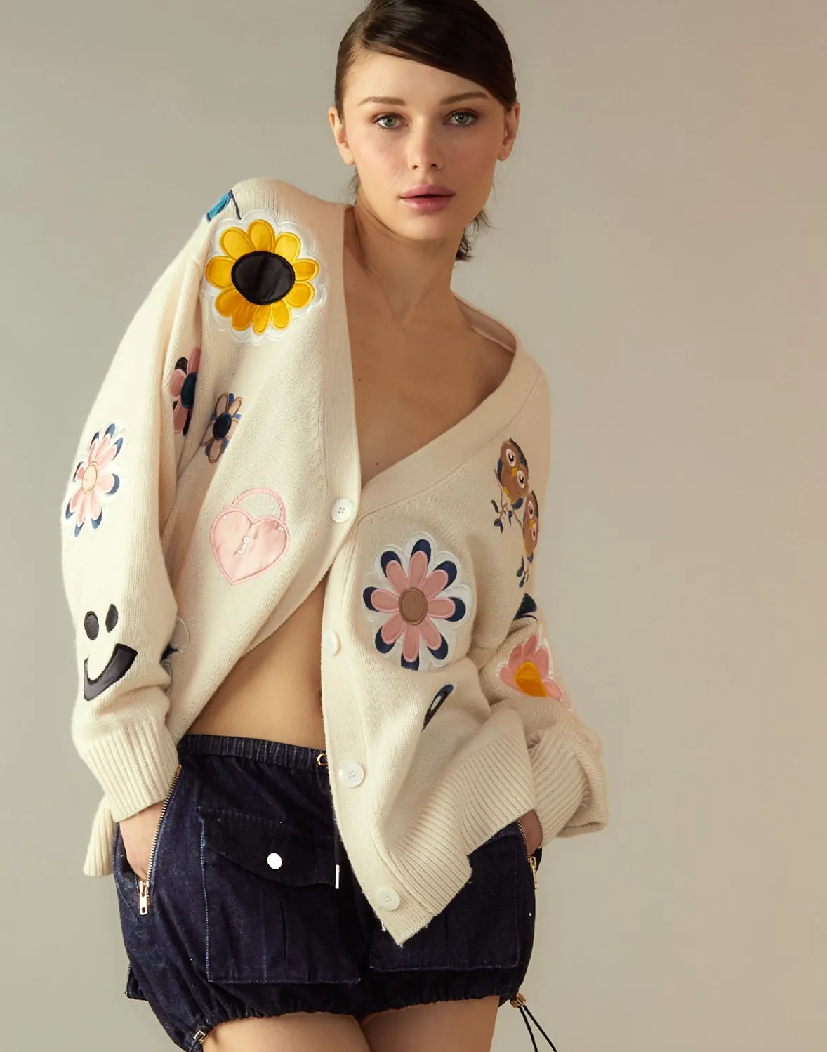 Cynthia Rowley Playful Patchwork Cardigan- Tops