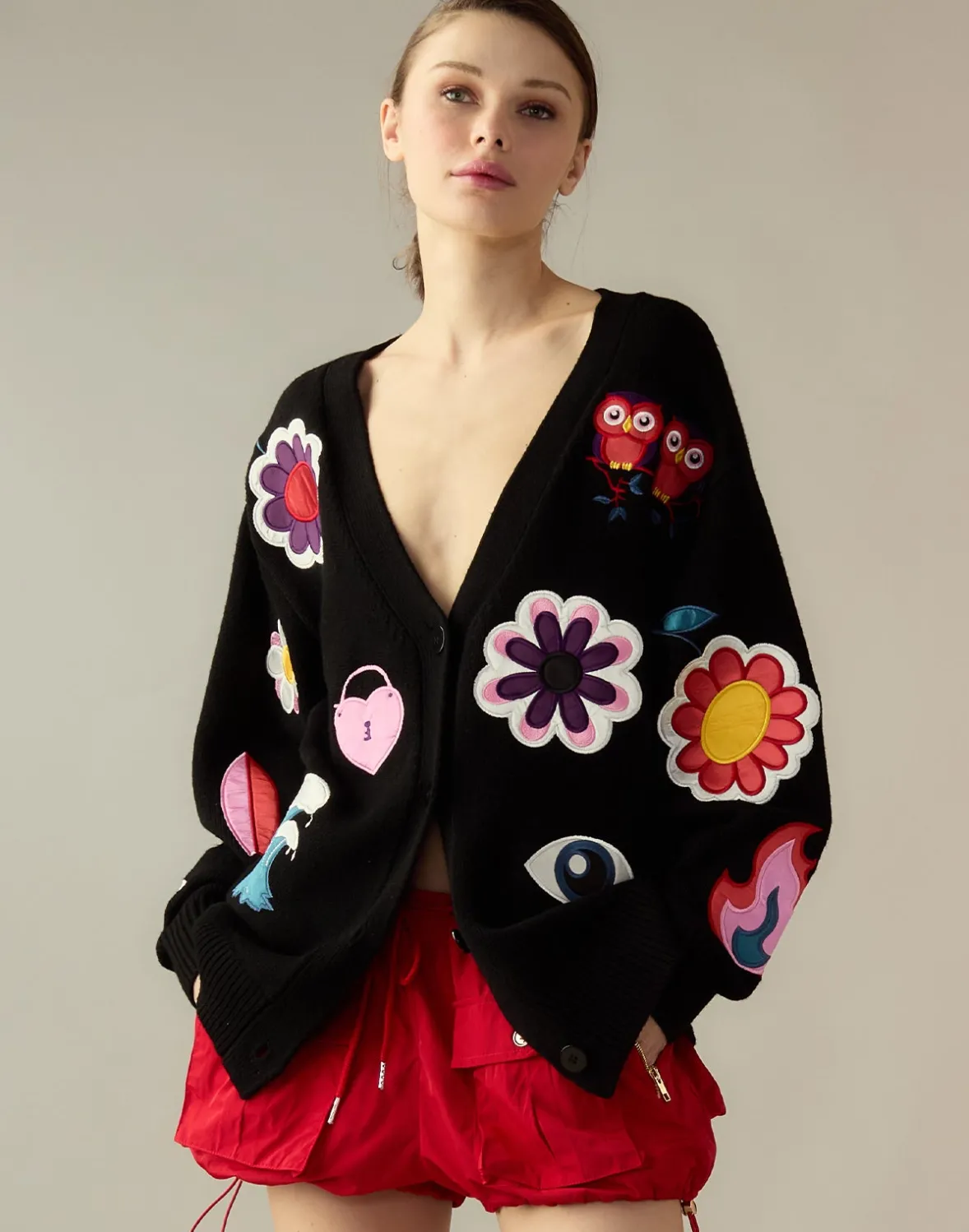 Cynthia Rowley Playful Patchwork Cardigan- Tops