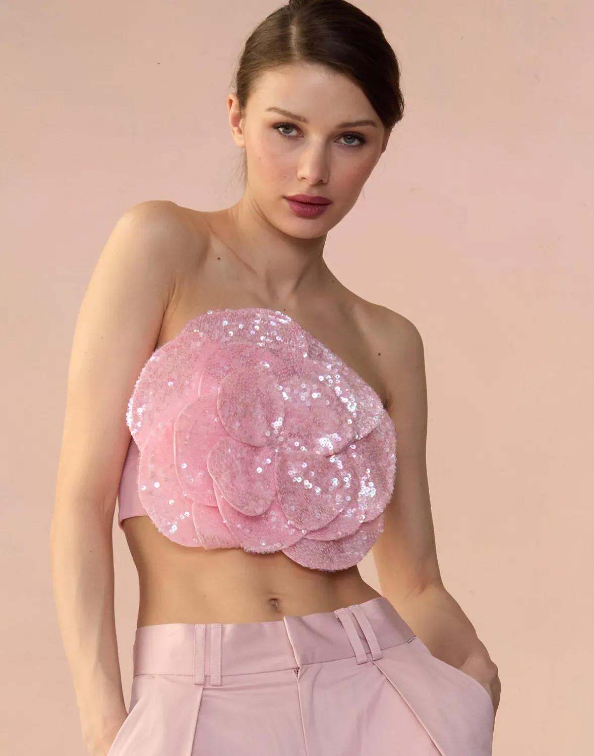 Cynthia Rowley Sequin Flower Bandeau- Tops