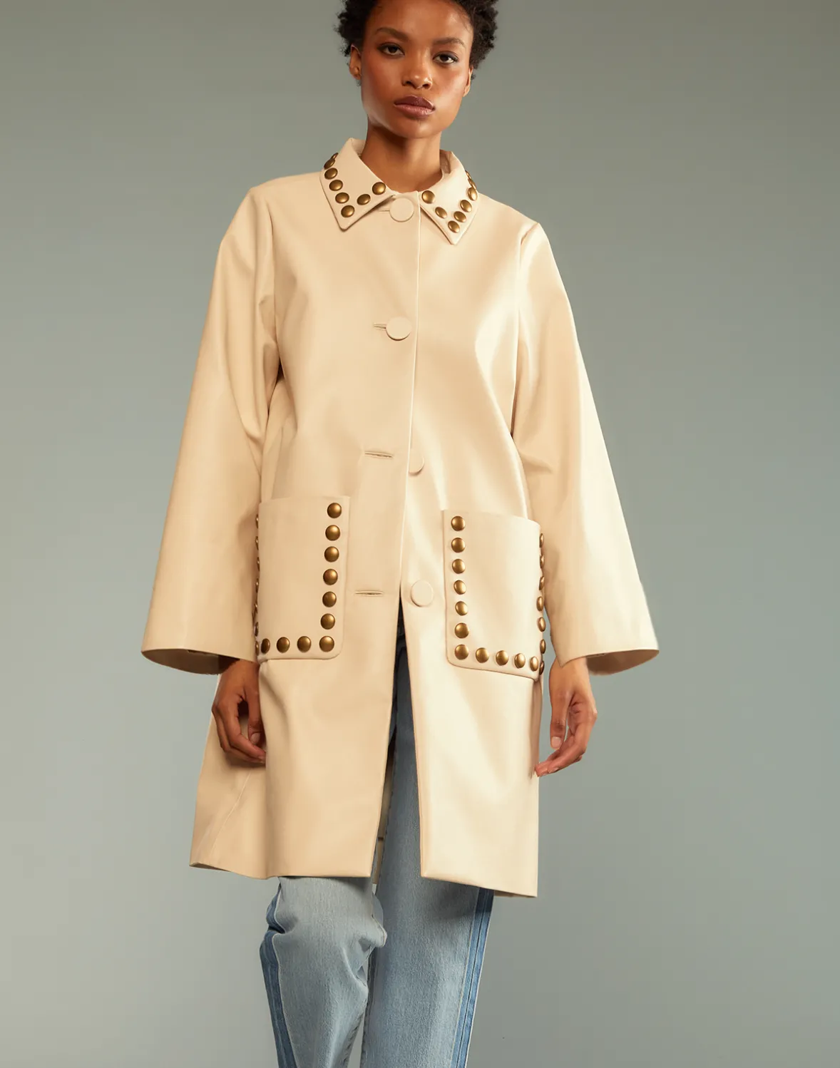 Cynthia Rowley Studded Vegan Leather Coat- Jackets & Coats