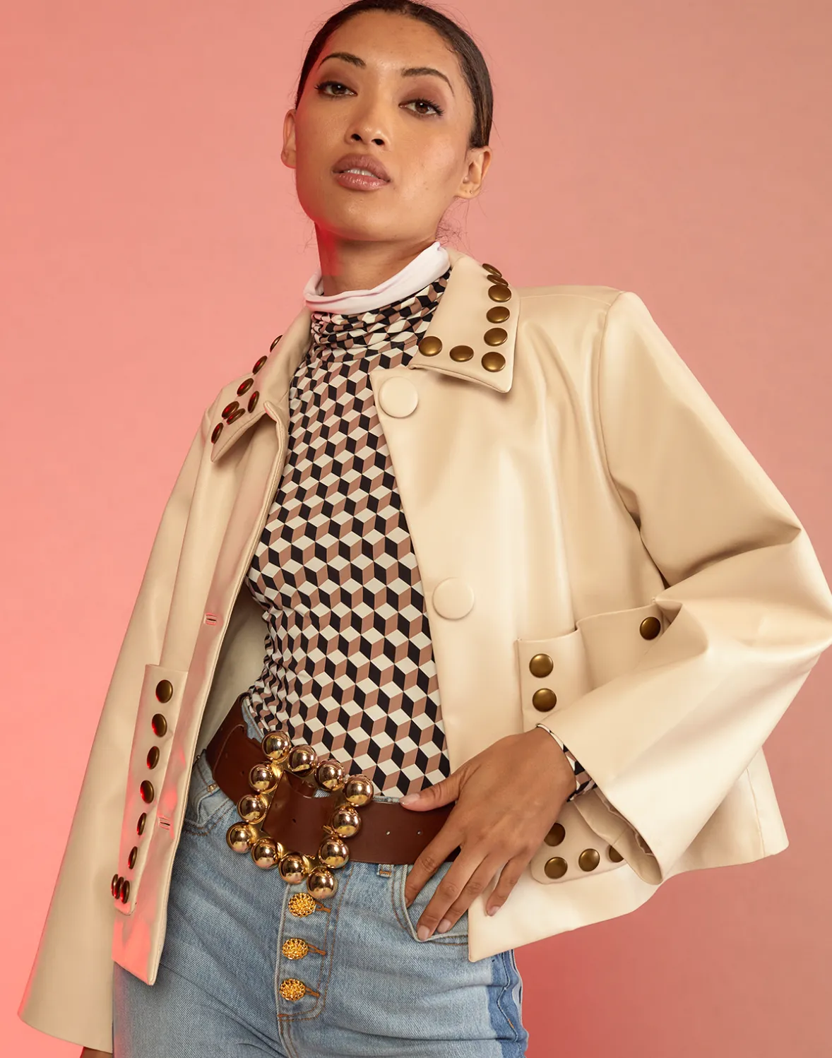 Cynthia Rowley Studded Vegan Leather Jacket- Jackets & Coats